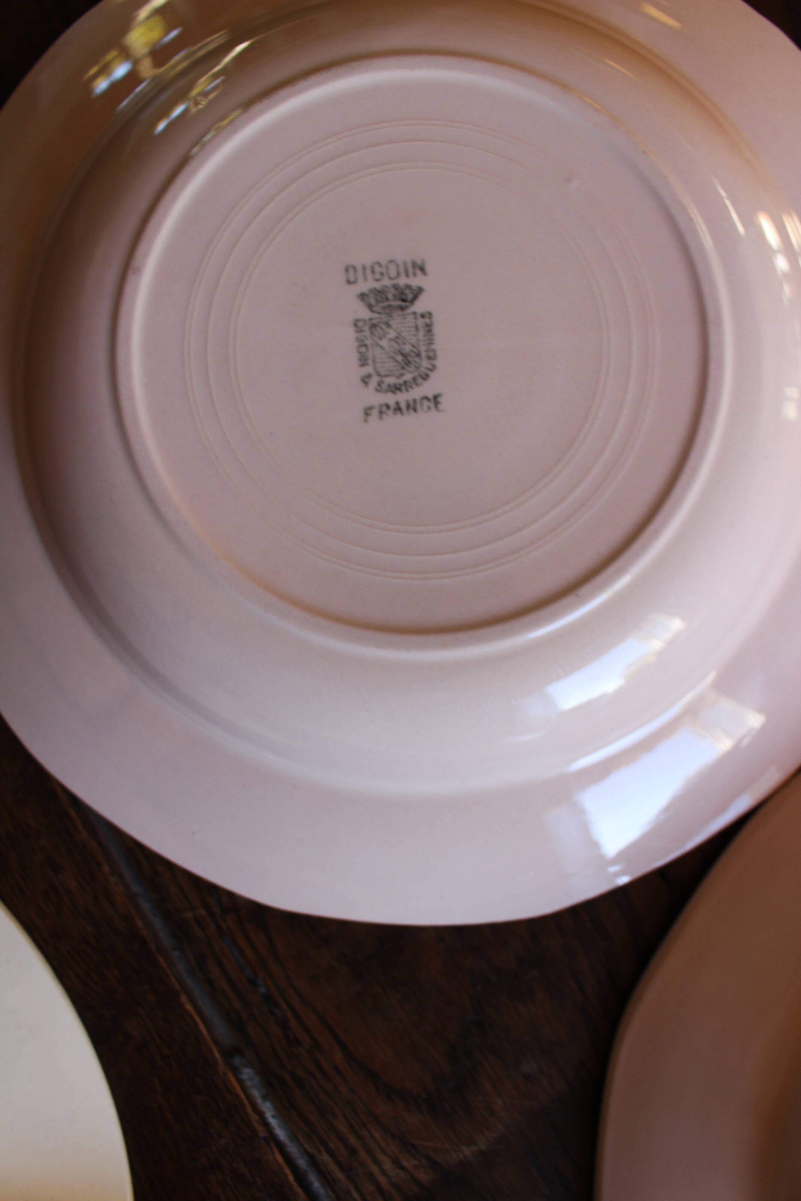 6 mismatched pink deep plates Digoin Badonviller Art Deco