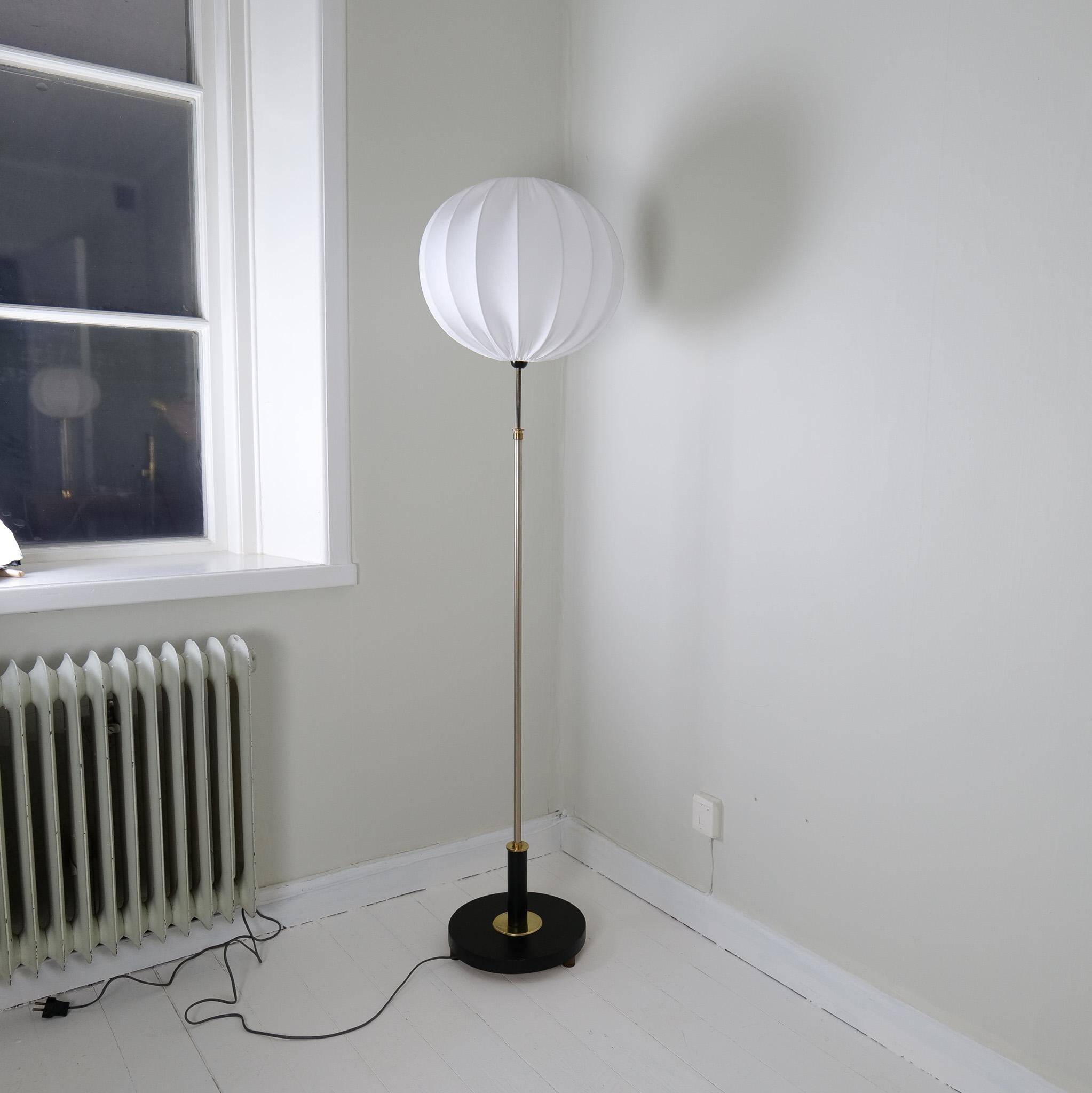 Art Deco Floor Lamp in Brass with Blackened Wood, 1940s