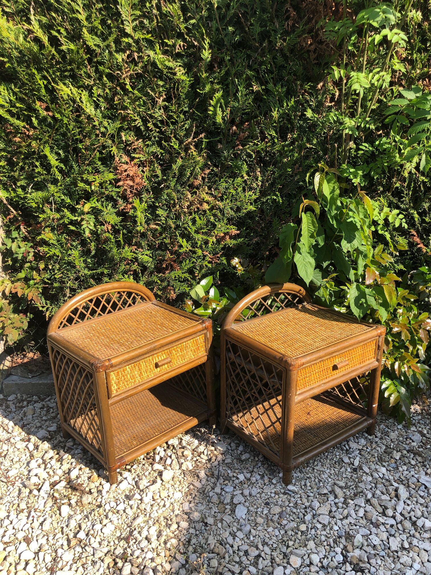 Pair of rattan bedsides
