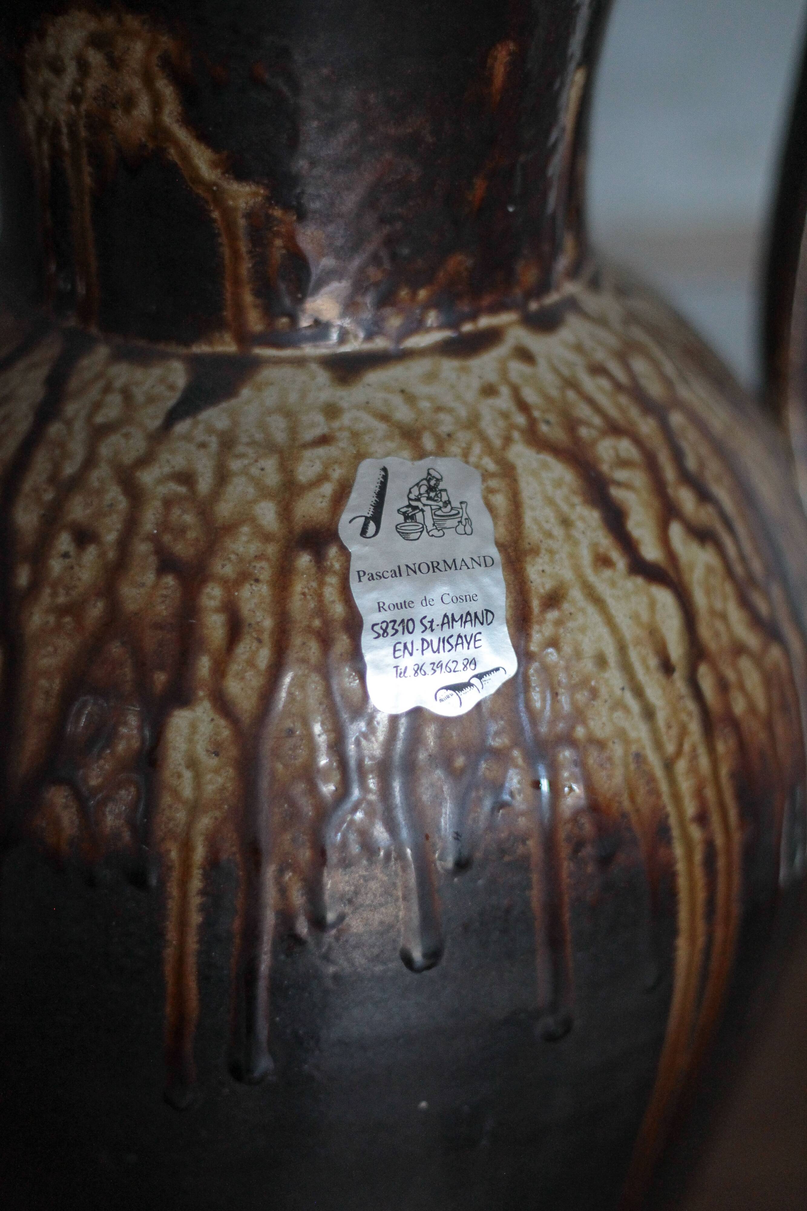 Large stoneware vase from Puisaye, vintage vase, vase with handles, interior decoration