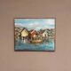 Mid-Century Oil on Canvas “houses with Boat” by Unknown, Vintage & Framed