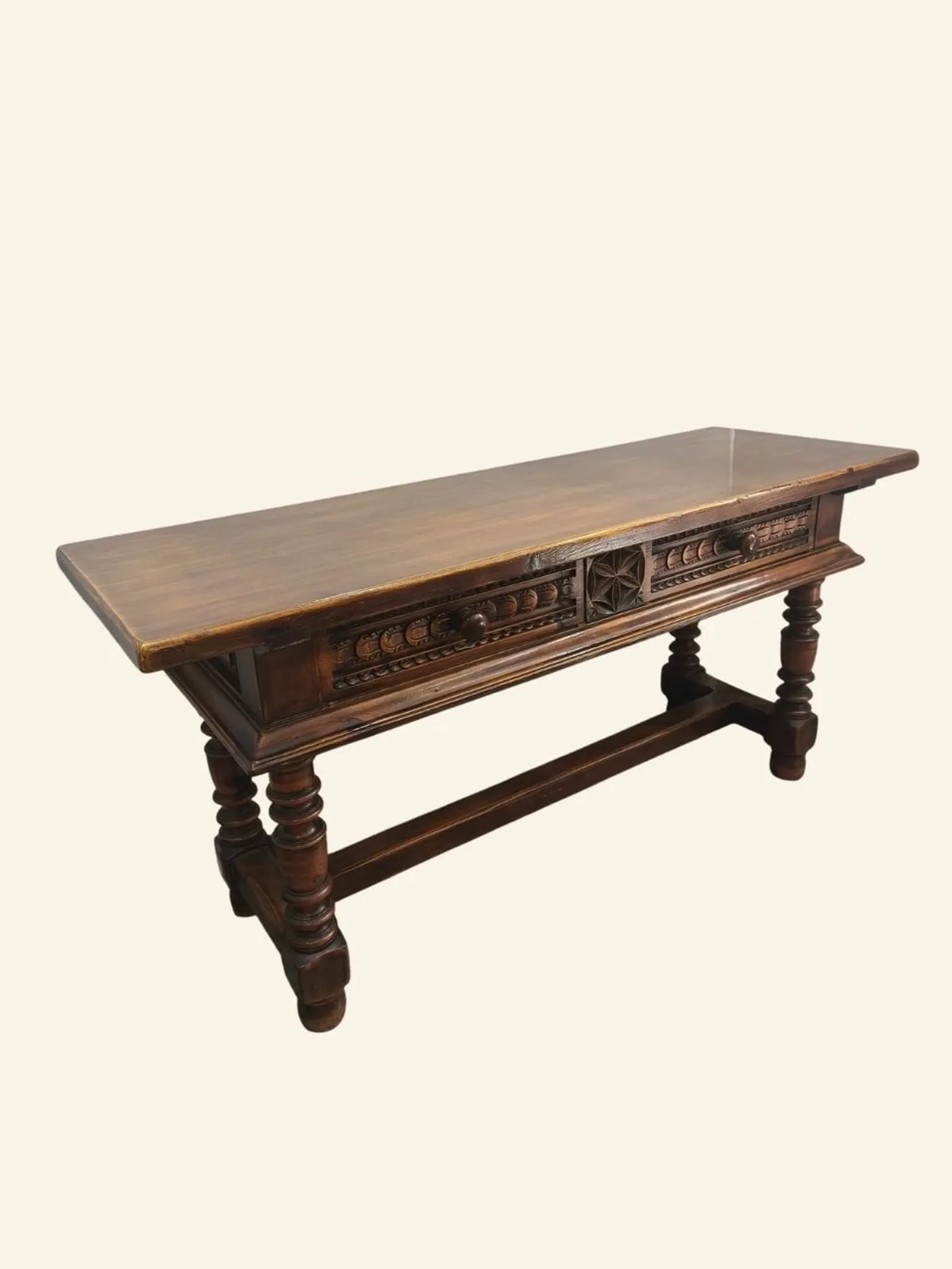 Large Castilian table with drawers and turned legs, early 20th century.
