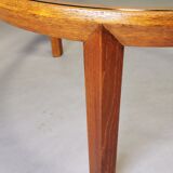 Round bass table in oak and glass, 50s