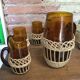 Service a orangeade verre marron et osier
