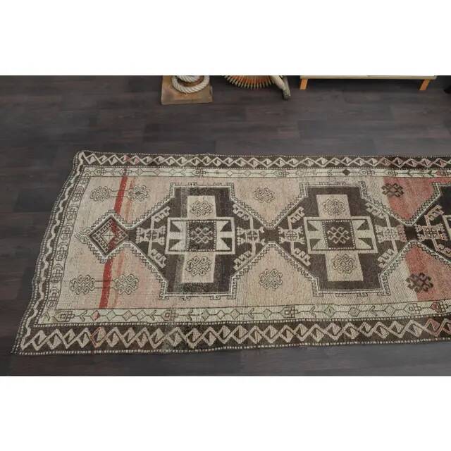 1970s Turkish Oushak Handmade Wool Cotton Orange Runner Rug 117x391