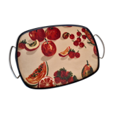 Plateau en bois et fibre de verre, motifs fruits, rétro années 50