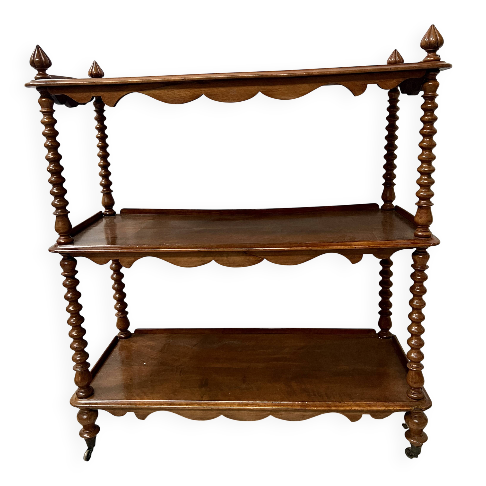 Napoleon III console table with three shelves in mahogany and veneer, 19th century