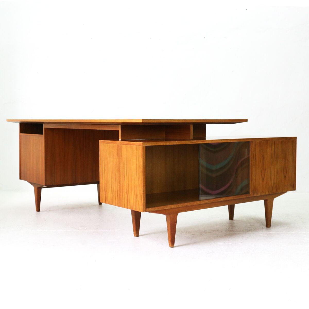 Large Mid-Century Modern Executive Desk with Sideboard by WK Möbel