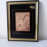 Frame decoration birds black and gold handmade screen printing France