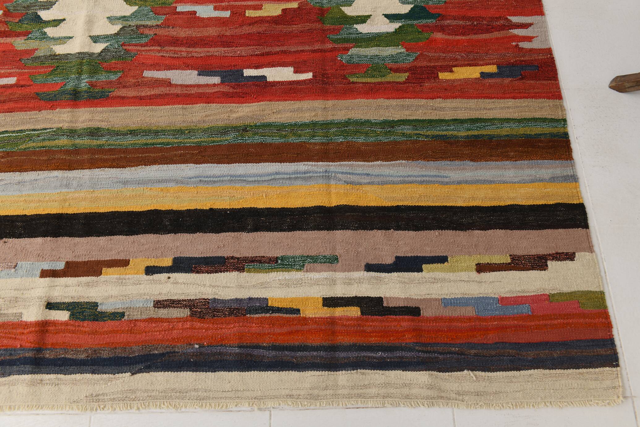 9x12 Kilim Red Green Oversize Vintage Kilim Rug, 275x370Cm
