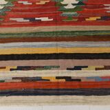 9x12 Kilim Red Green Oversize Vintage Kilim Rug, 275x370Cm