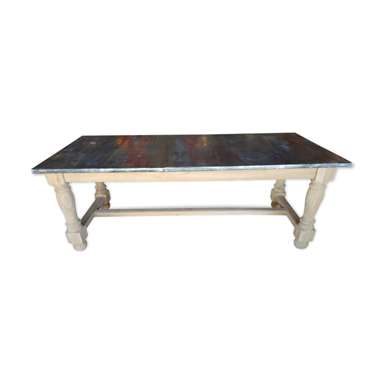 Table bois et plateau zinc patiné Selency