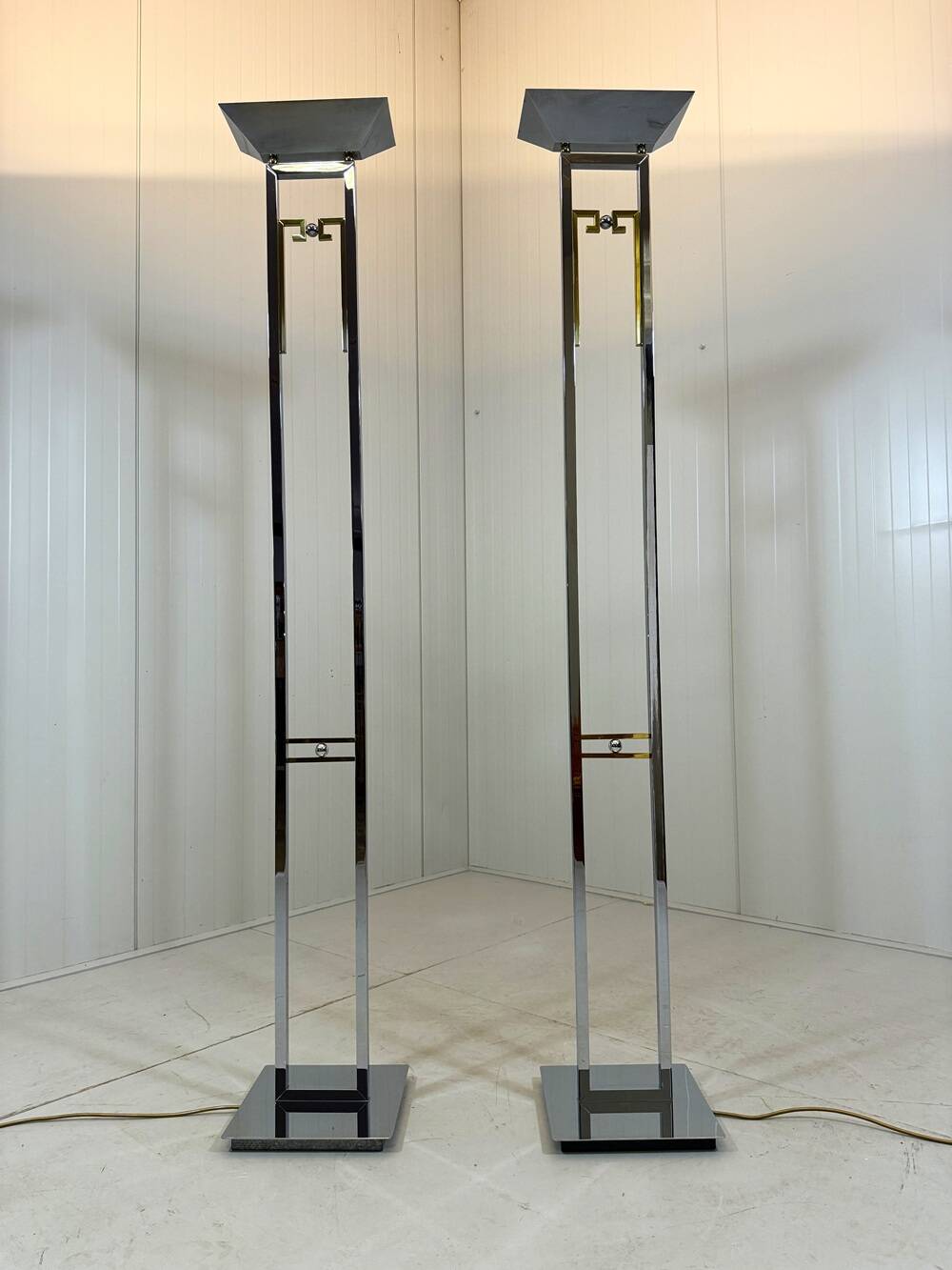 Arte Lumen floor lamps chrome & brass 1970’s, set of 2