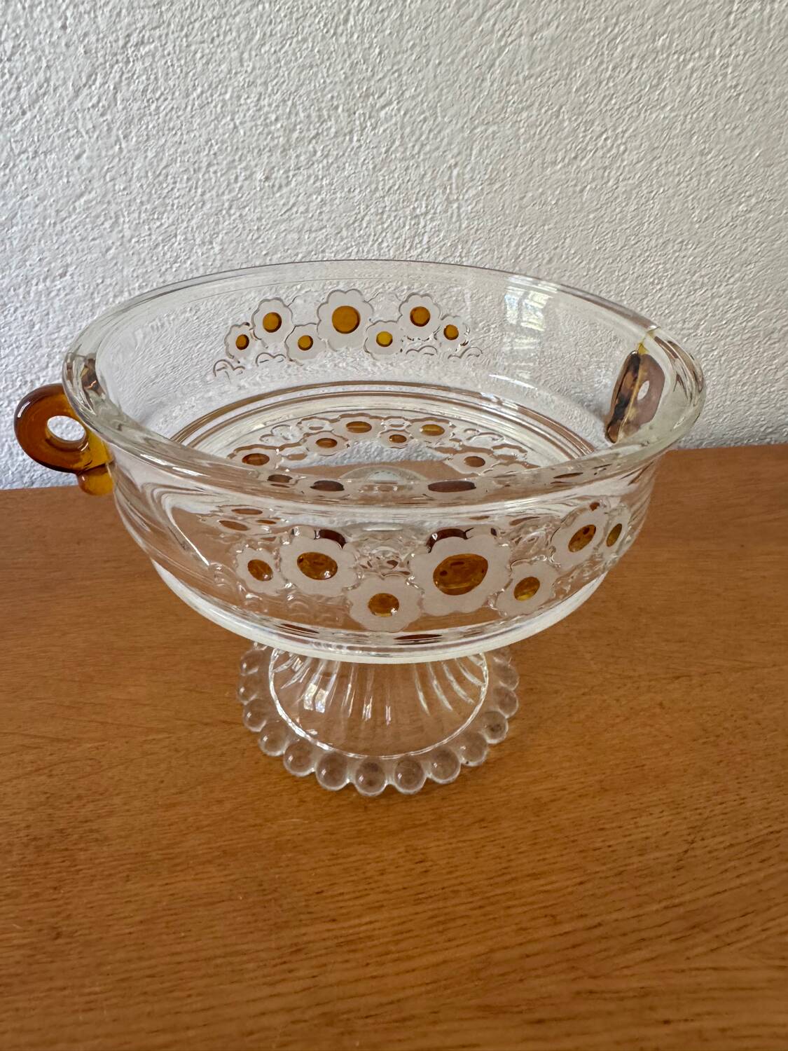 60s crystal glass footed bowl