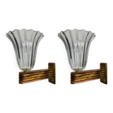 Murano Glass Wall Lamps attributed to Ercole Barovier, Italy, 1940s, Set of 2