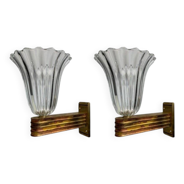 2 appliques murales en verre de Murano attribuées à Ercole Barovier, Italie, années 1940