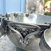 French pewter punch bowl set with 10 cups and ladle – grapevine Etain