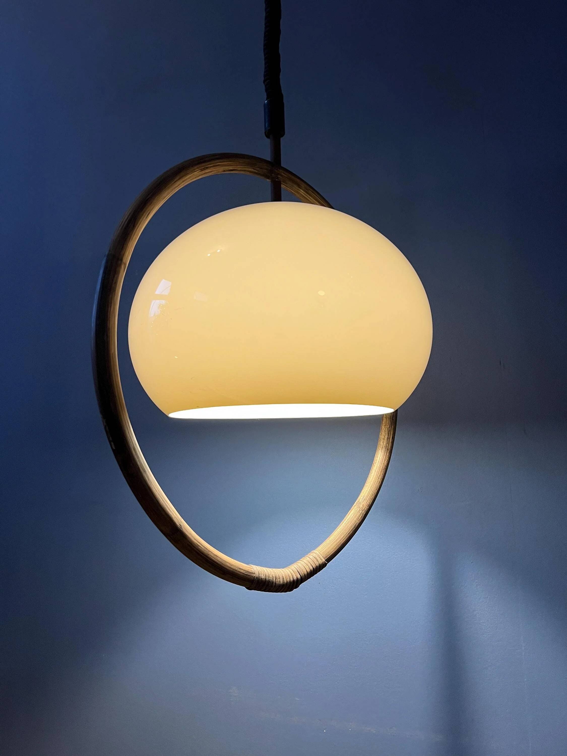 Space Age mushroom pendant light in bamboo Dijkstra Mid Century