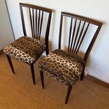 Pair of vintage wood and leopard chairs
