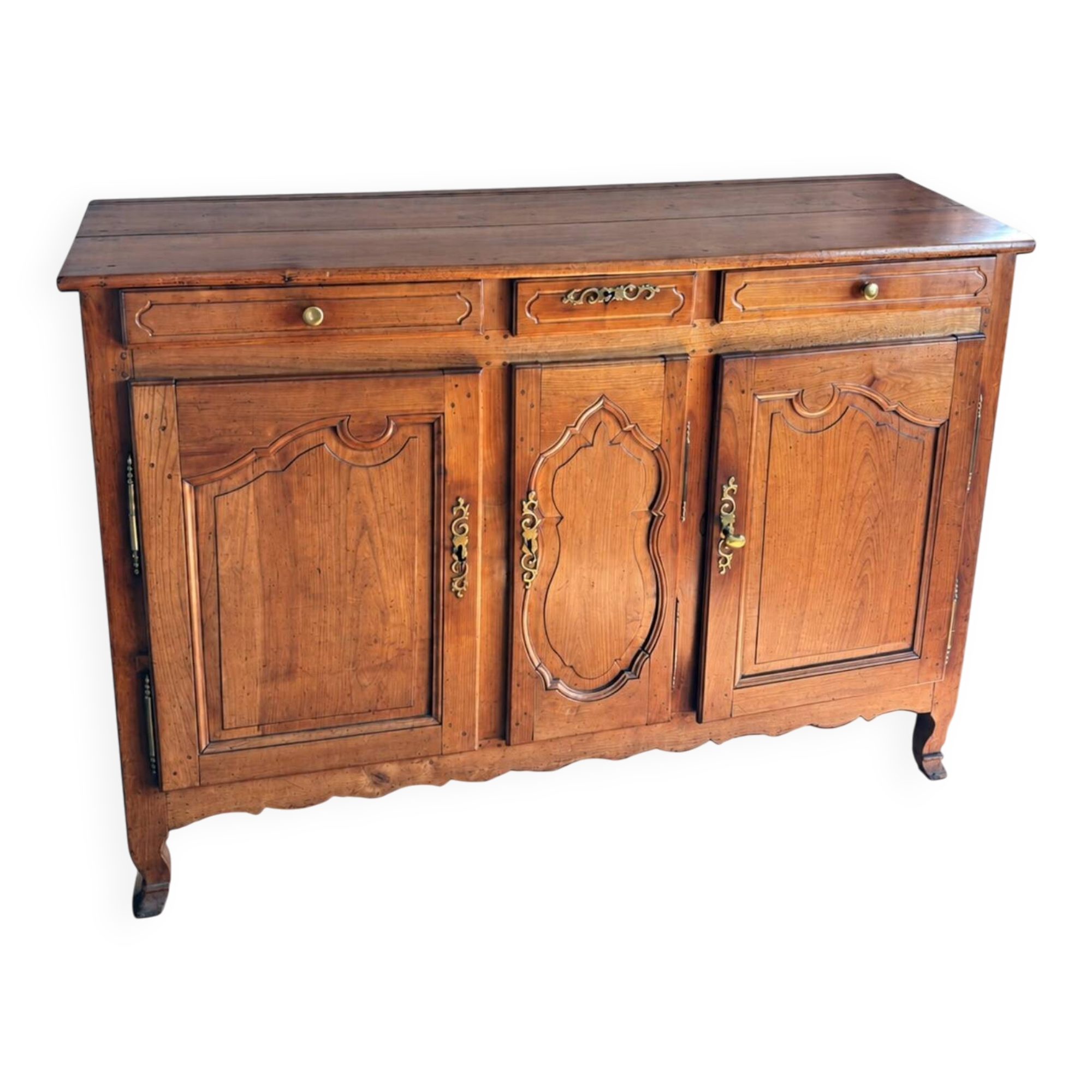 Enfilade of three Louis XV style doors in cherry wood from the 19th century.