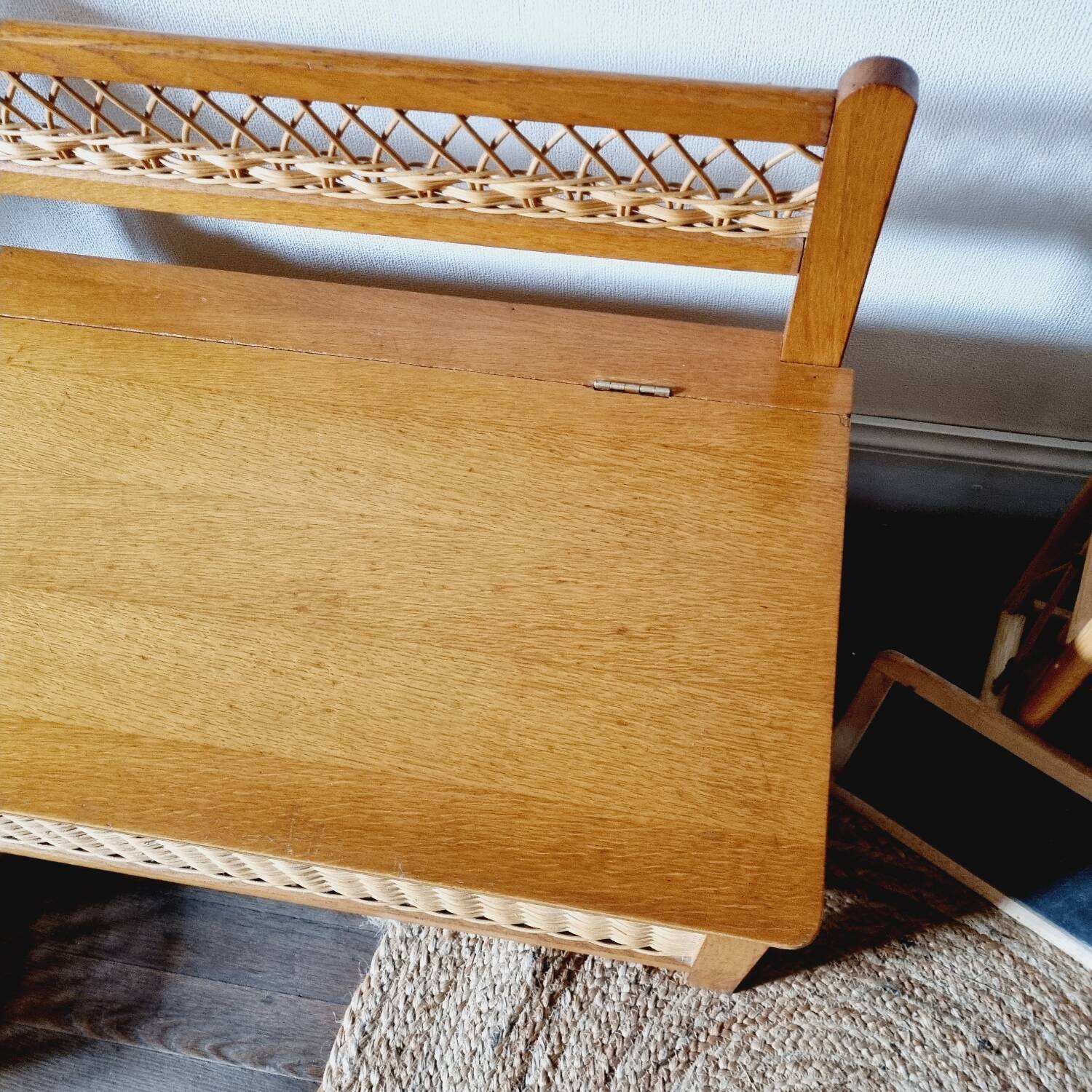 Oak and rattan chest bench 1960