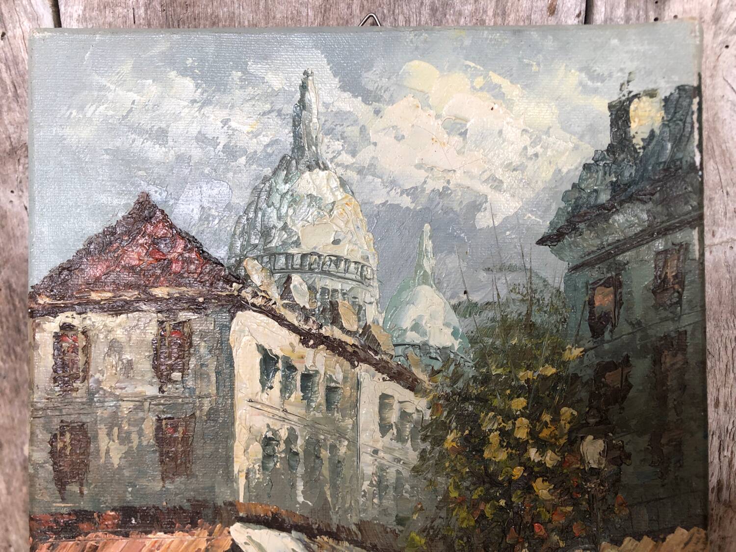 Old painting caroline burnett view of paris sacred heart oil on canvas