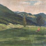 Oil on canvas 19th Cows in the meadow