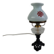 1960s Czechoslovakian milk glass oil lamp style table lamp with red windmill