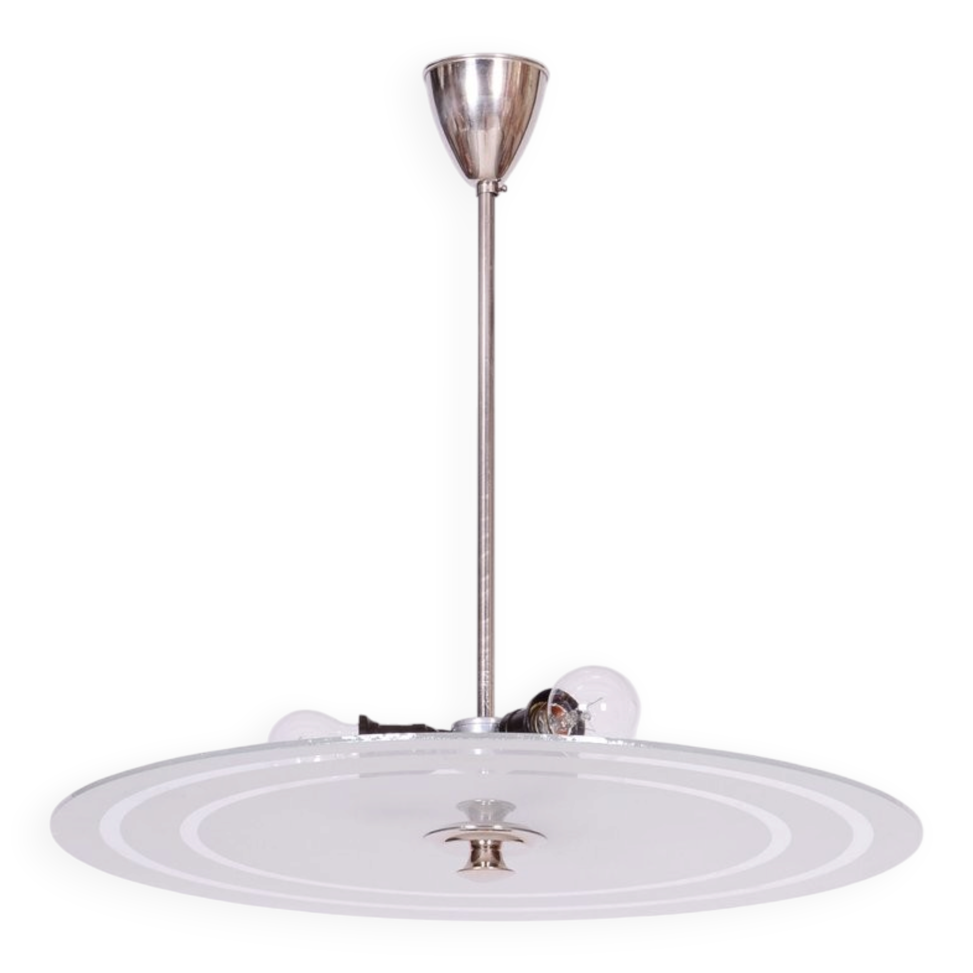 Czech Bauhaus Pendant in Chrome-Plated Steel and Milk Glass, 1930s