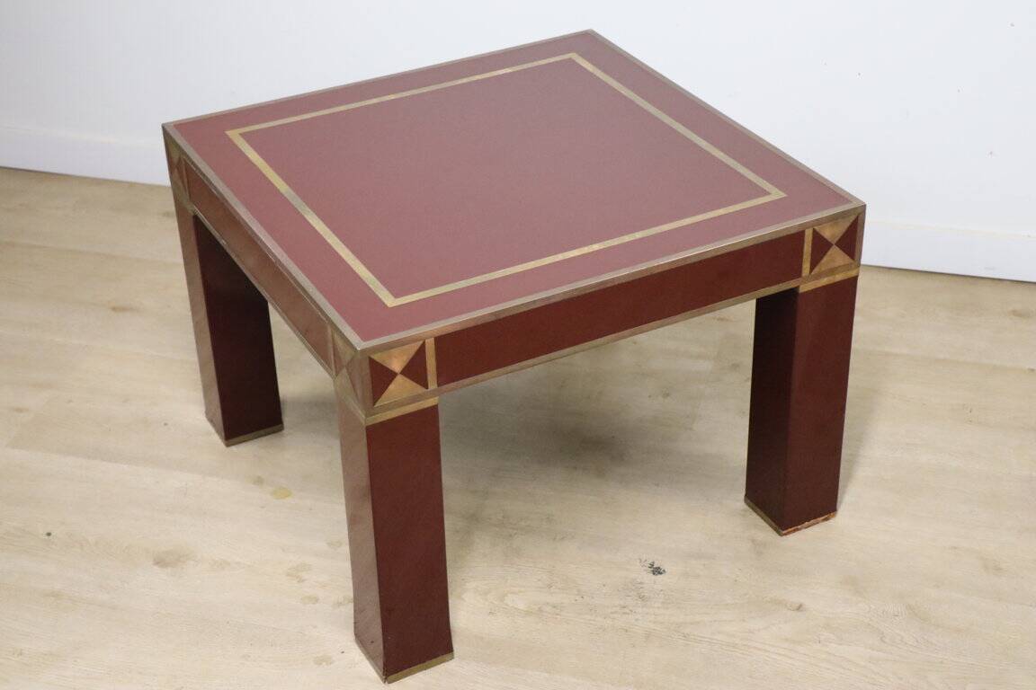 Vintage Jean-Claude Mahey coffee table in lacquered wood and brass, 1970