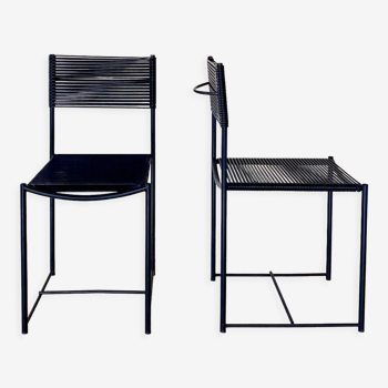 Pair of Italian Chairs in Black Metal and Scooby, produced by Pluri Bergamo, 1980