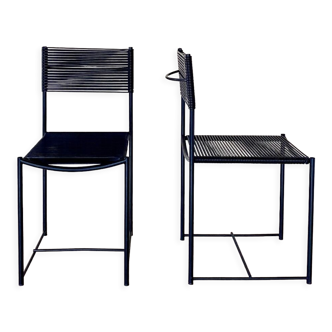 Pair of Italian Chairs in Black Metal and Scooby, produced by Pluri Bergamo, 1980