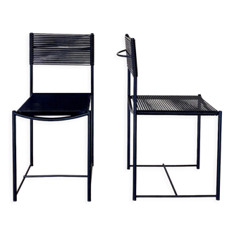 Paire de chaises italiennes en métal noir et scooby, produite par pluri bergamo, 1980