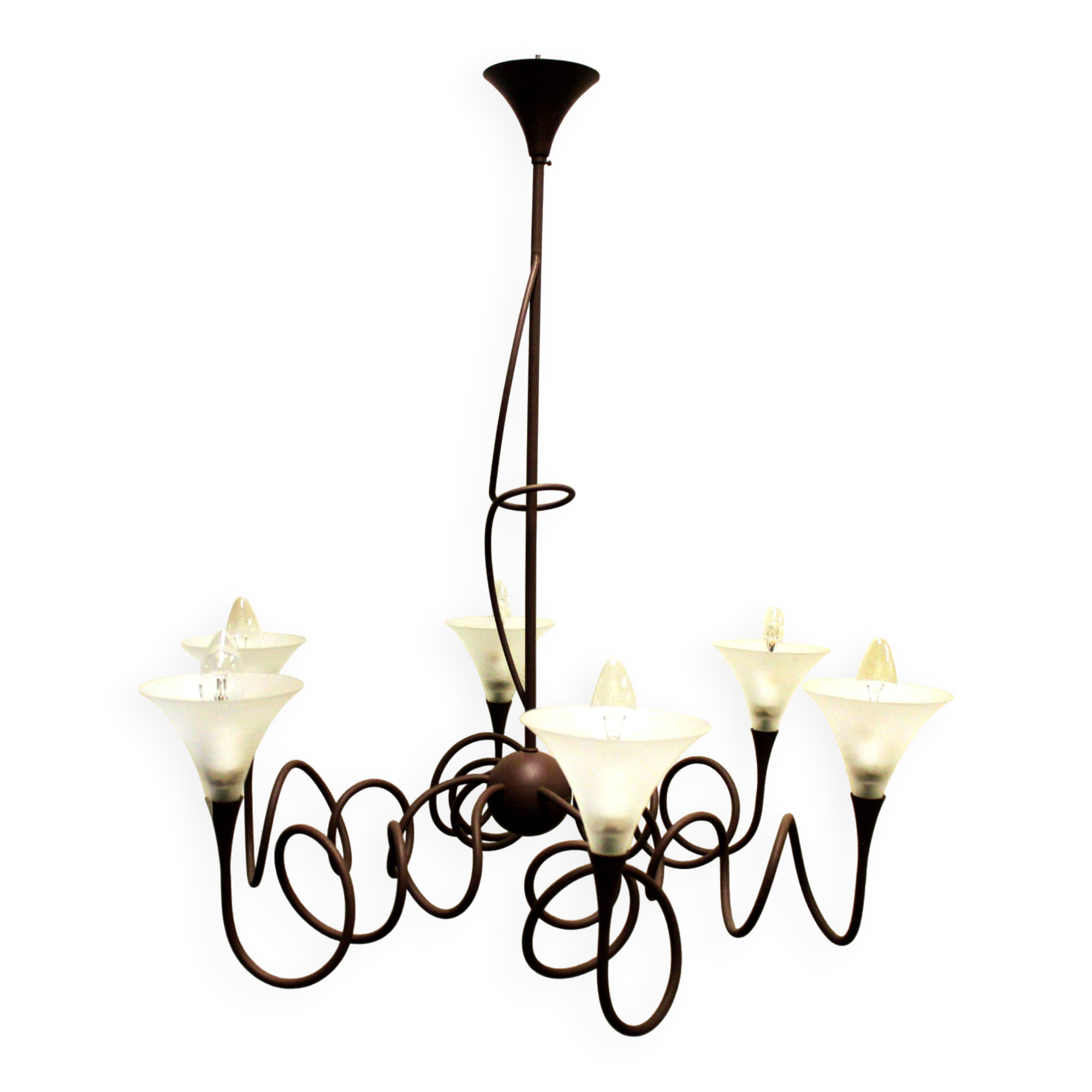 Modern metal chandelier, 6 lights.