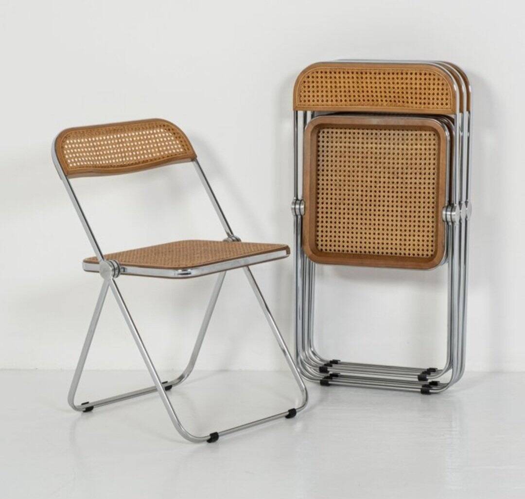 Vintage Plia Folding Chair in Vienna Straw by Giancarlo Piretti for Anonima Castelli, 1970s, Set of 5