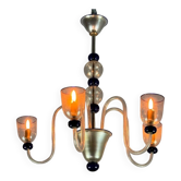 Lustre vénitien en verre de Murano doré et bleu foncé, 5 bras de lumière, vers 1960