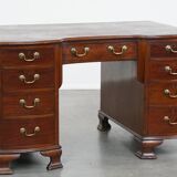 Antique wooden English desk from the late 19th century with a leather top