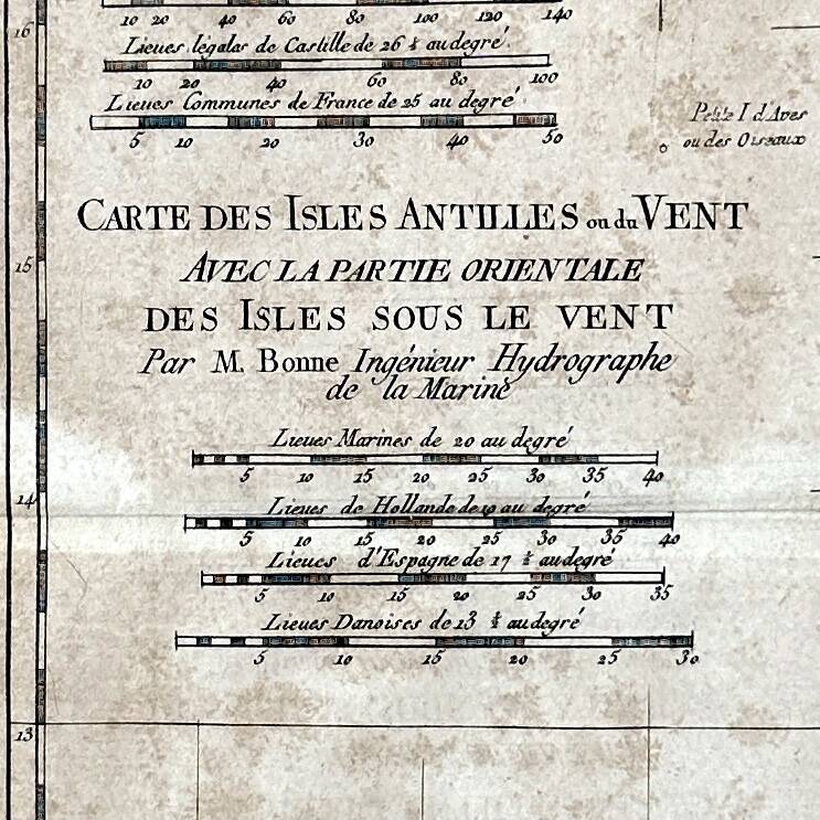 Watercolor map of the Antilles - Engraving from 1785
