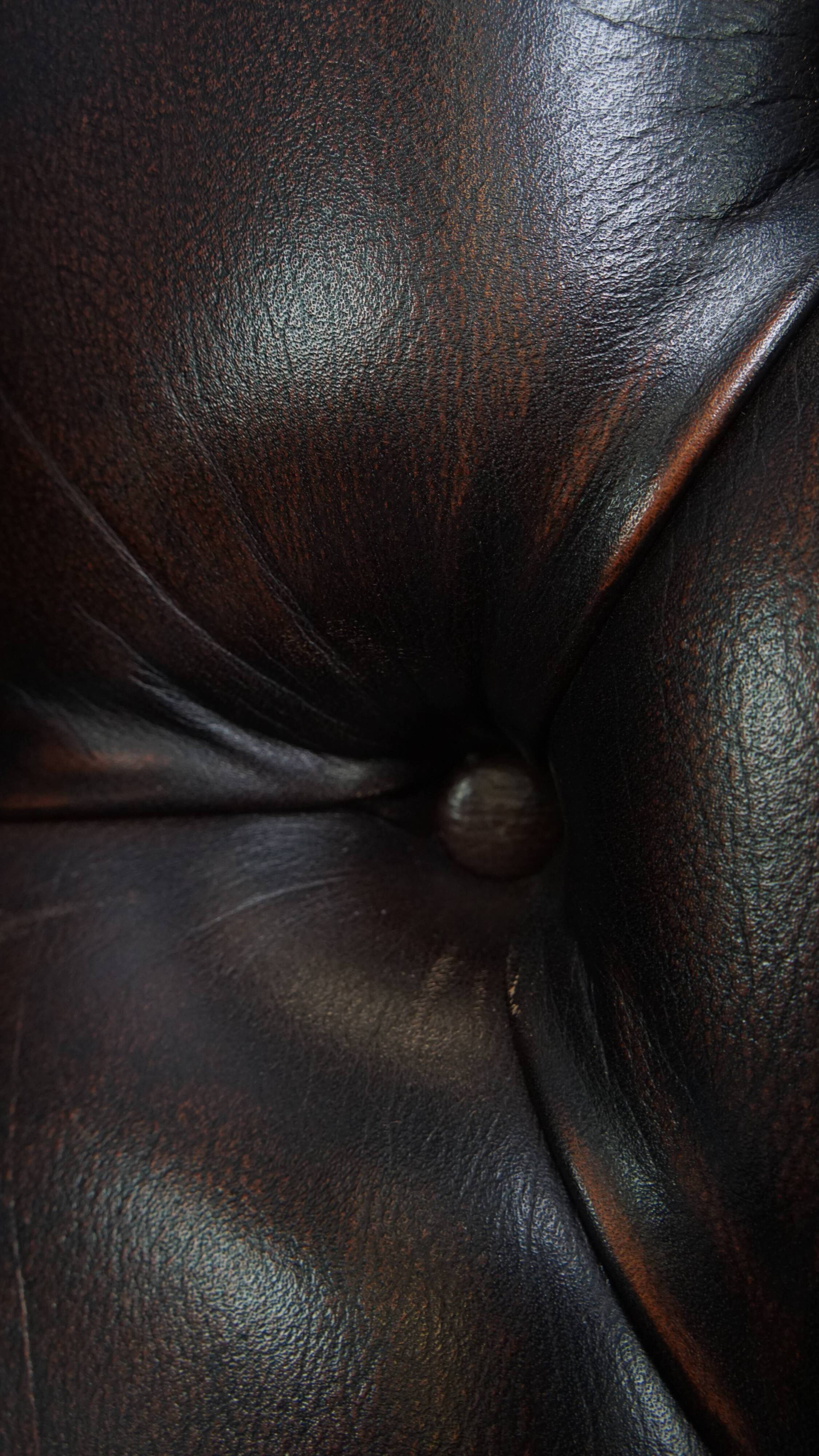 Brown Cowhide Leather Chesterfield Wingback Chair