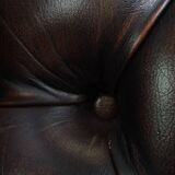 Brown Cowhide Leather Chesterfield Wingback Chair