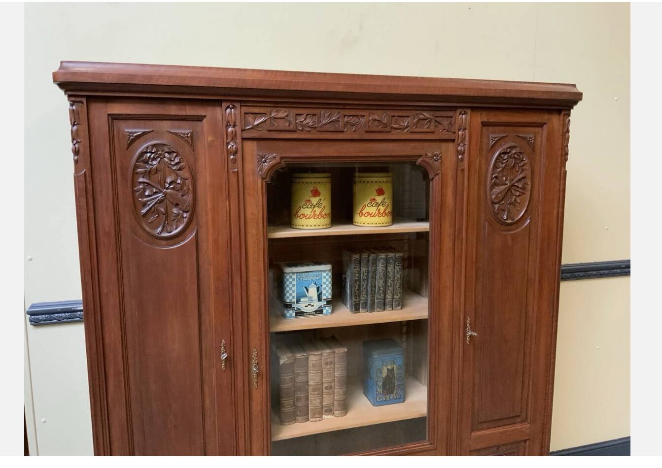 Antique Art Nouveau walnut bookcase