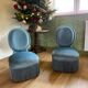 Pair of blue velvet toad armchairs