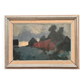 Original Swedish Oil on Canvas – “Red Barn” by Arne Aspelin – Signed – Vintage & Framed – 70 × 50 cm (27.6" × 19.7")