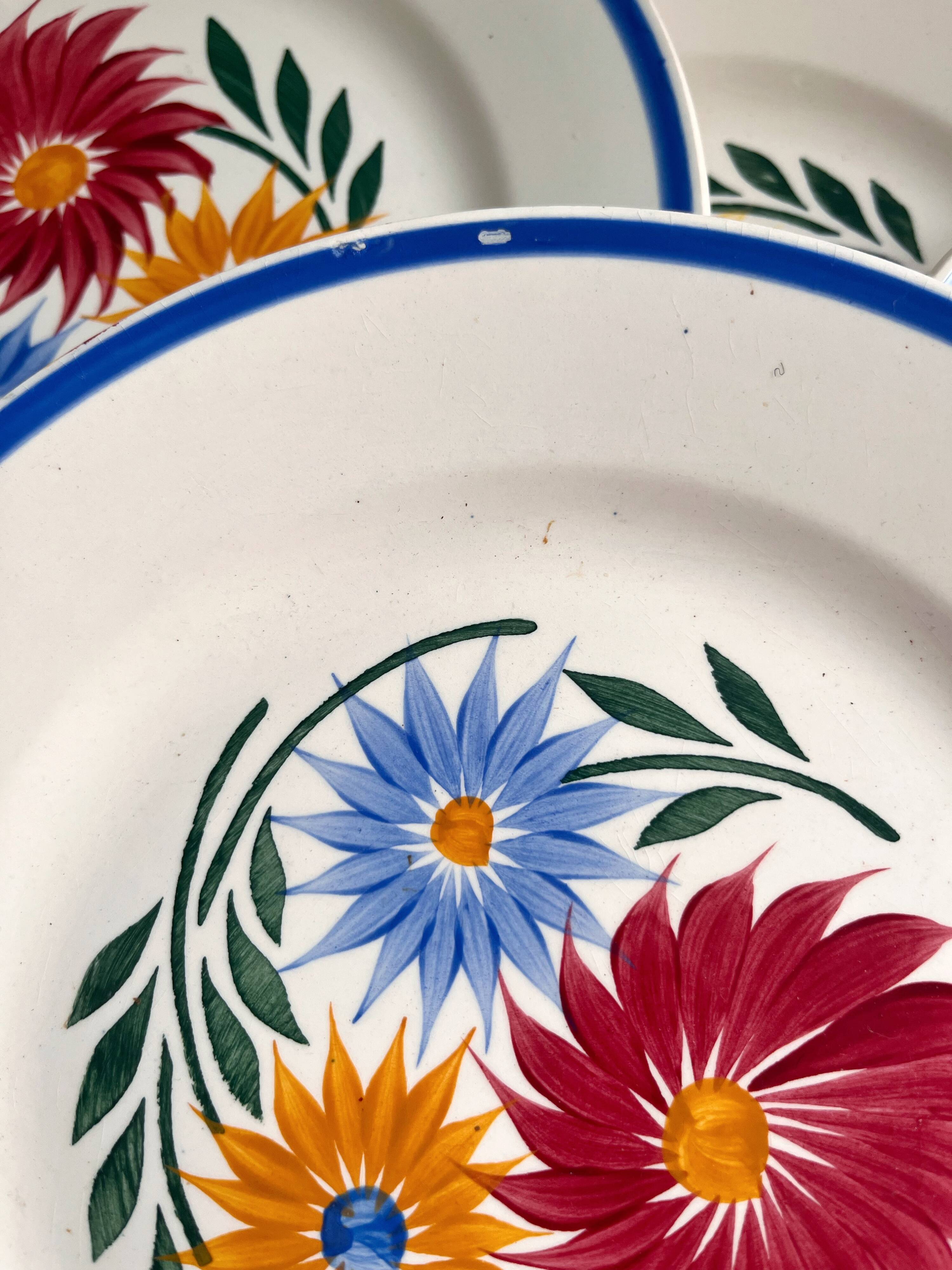 Vintage iron earthenware dessert service - floral model - Rustic HBC Choisy le Roi