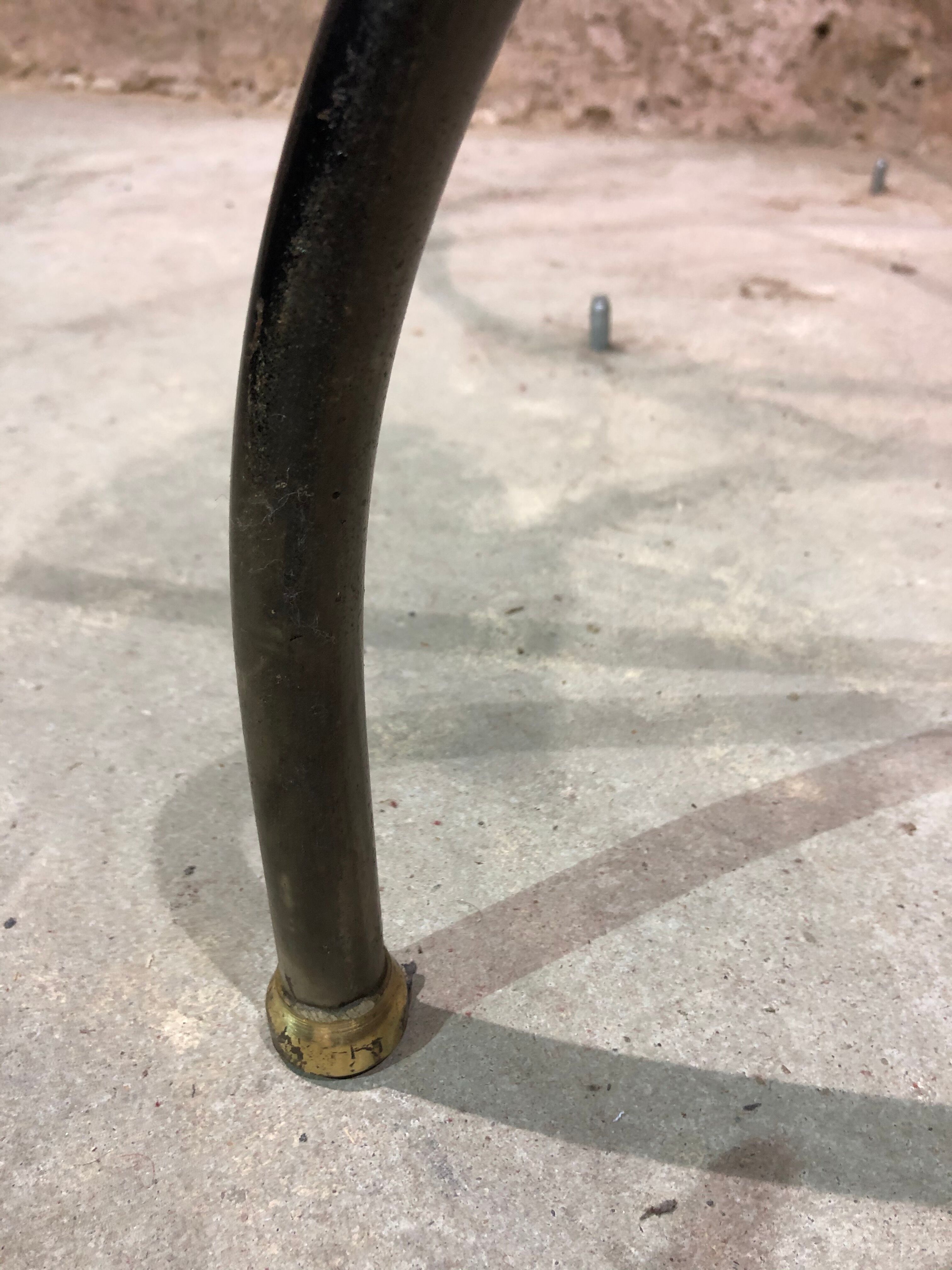 Table base wrought iron and brass, bevelled glass tray, 1980s