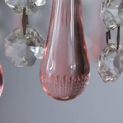 chandelier glass stamps, pink glass drops.