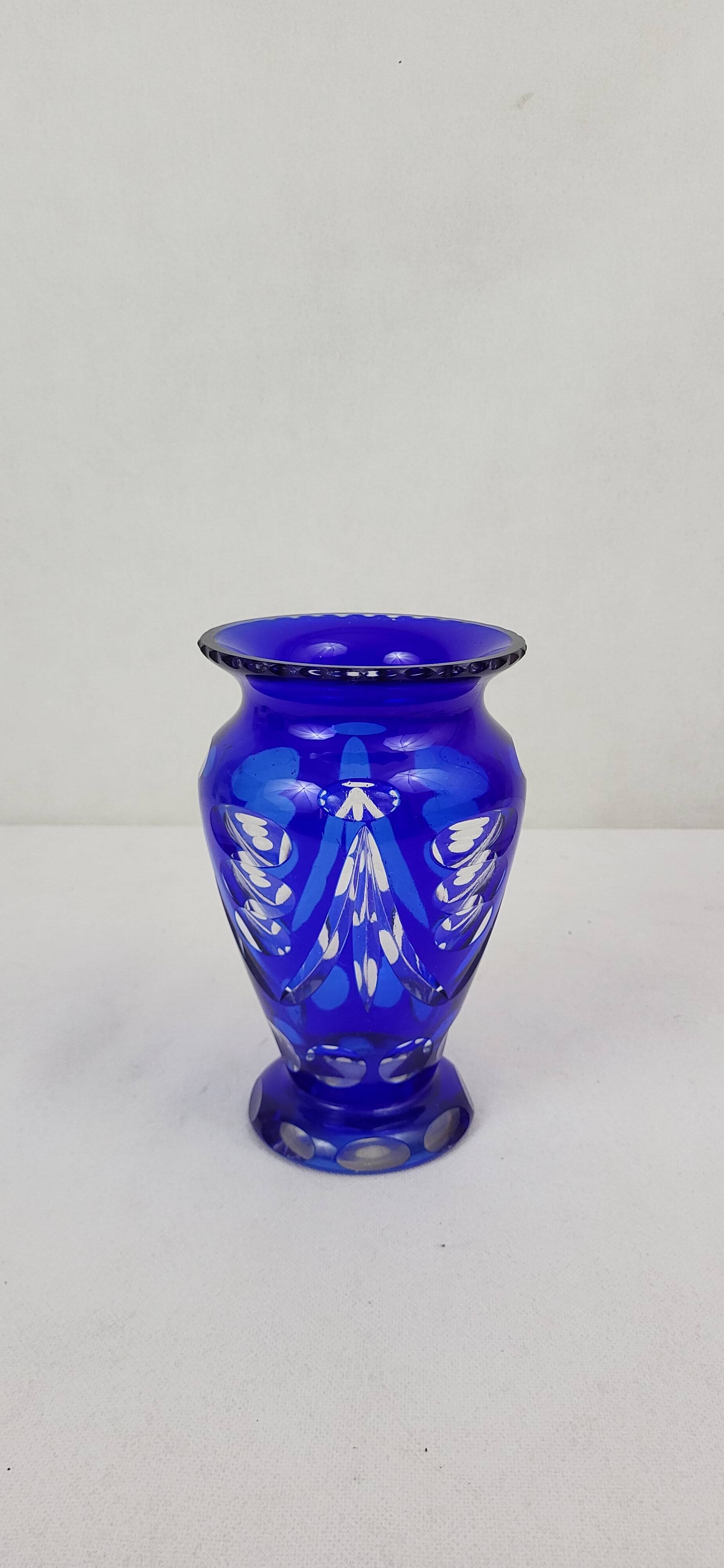 Cobalt blue crystal vase, Czechoslovakia