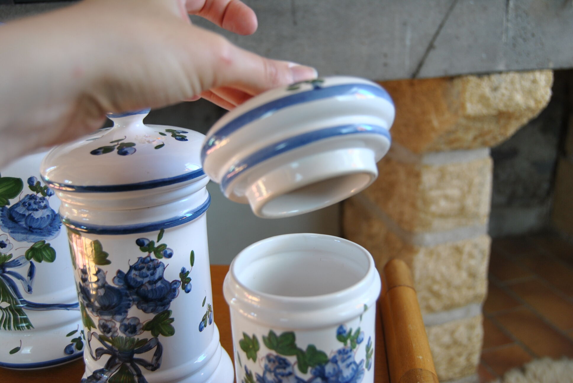 Set of 3 hand-painted cotton pots