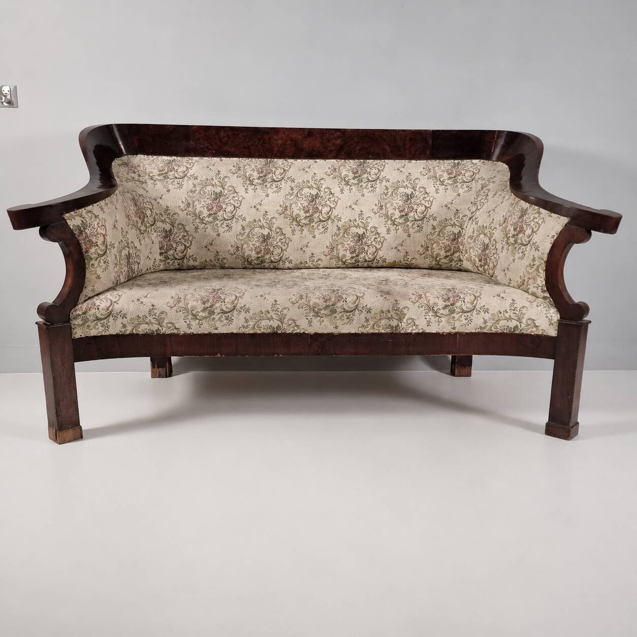 Biedermeier Walnut Veneer Sofa