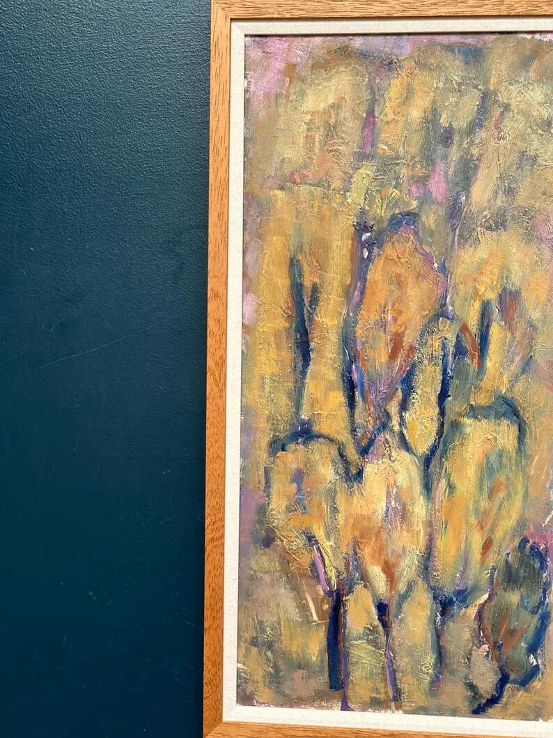 Large Swedish Oil on Panel – "Green Composition" – Signed – Vintage and Recently Framed – 77 × 41 cm (30.3 in × 16.1 in)